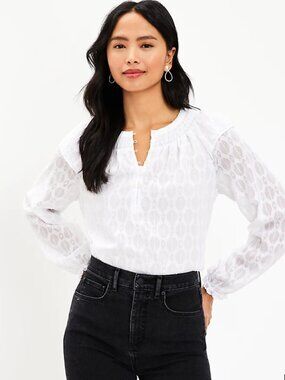 Women's Loft Ruffle-Trim Split-Neck Blouse - XS Petite